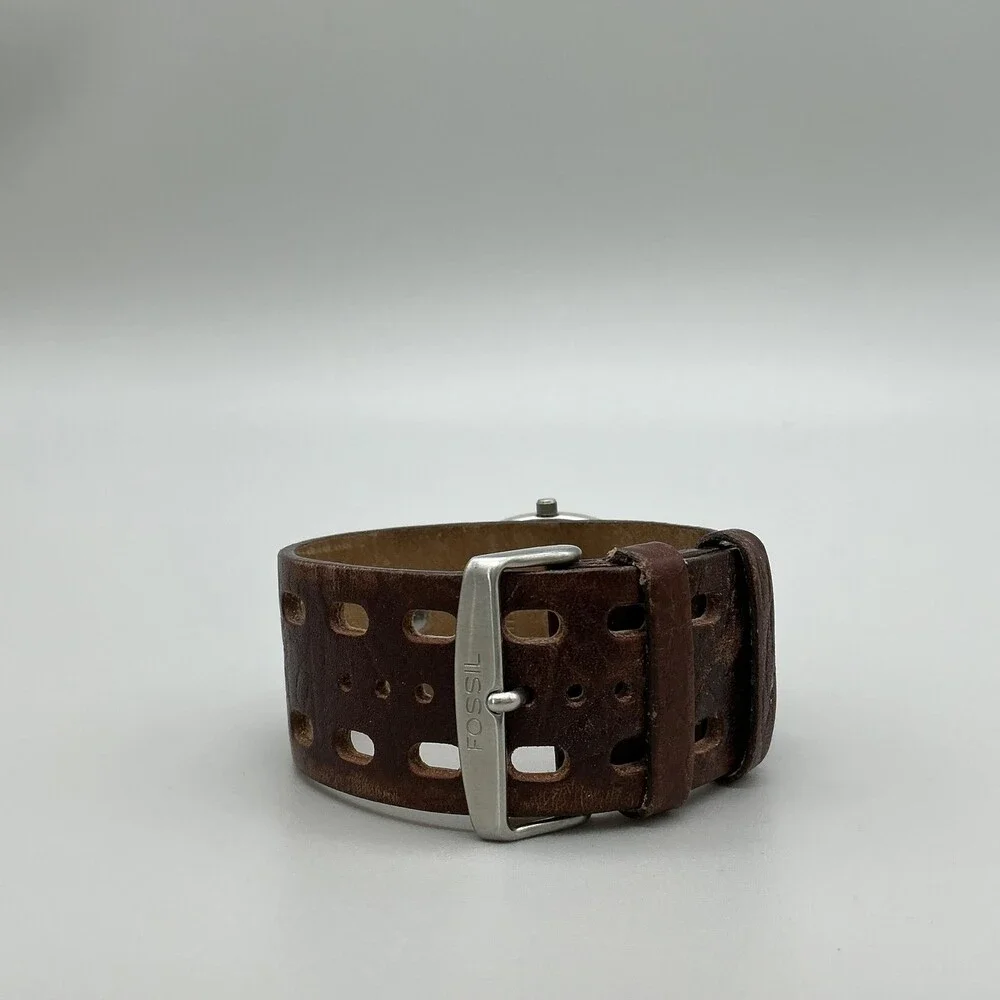 Fossil Womens Watch 30mm Blue Dial Cushion Leather Bund Date New Battery
